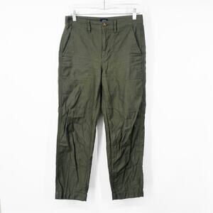 J. Crew Factory Cotton Camp Pants in Moss High Rise